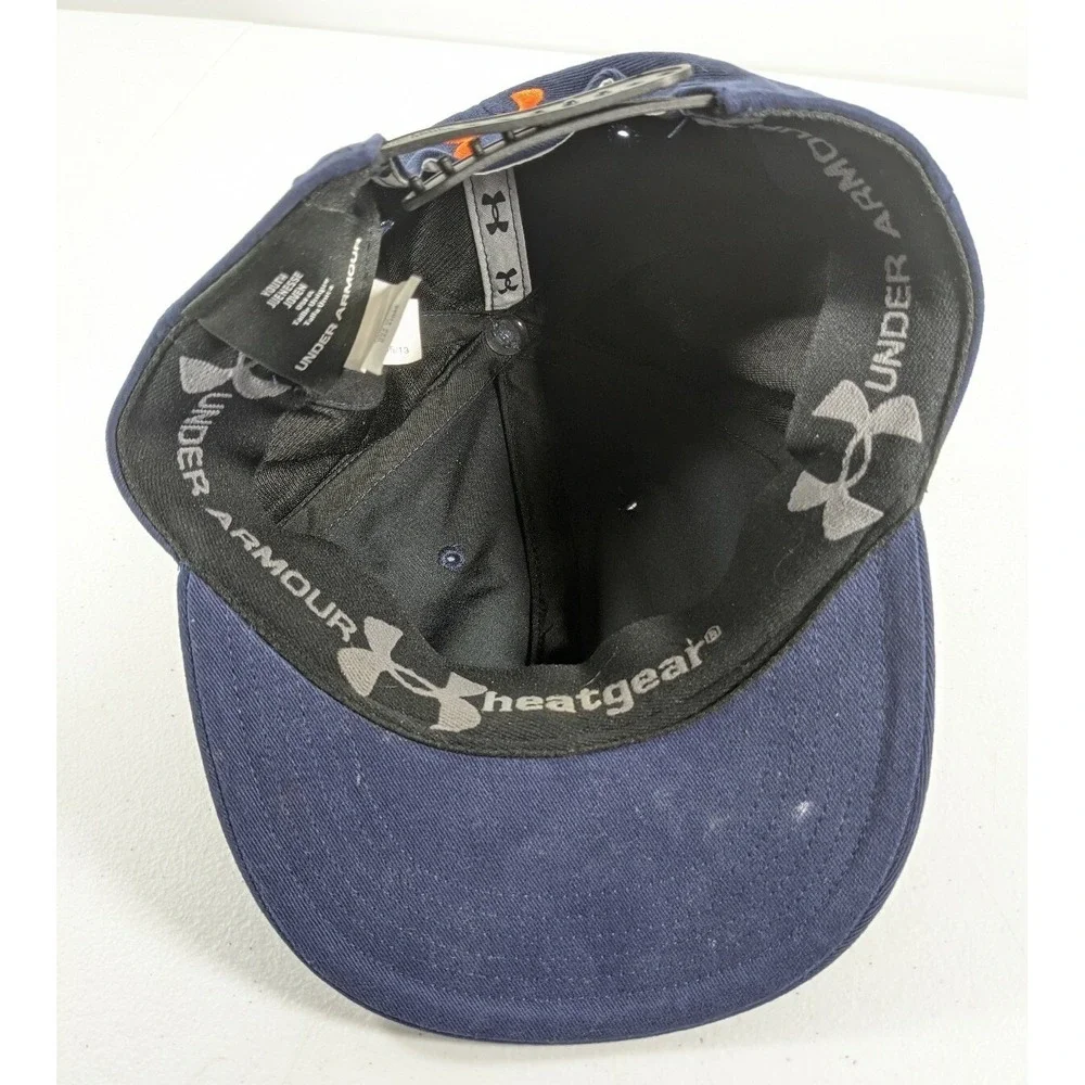 Under Armour Youth Hat Navy Blue Orange Logo HeatGear Snapback Baseball Cap OSFA